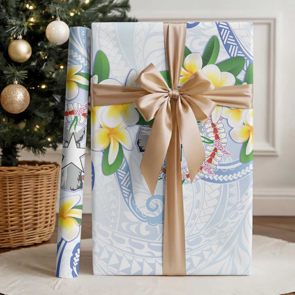Northern Mariana Islands Chamorro Wrapping Paper Plumeria Curves Style White Version LT05 - Polynesian Pride