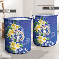 Northern Mariana Islands Chamorro Laundry Basket Plumeria Curves Style Navy Version LT05 - Polynesian Pride