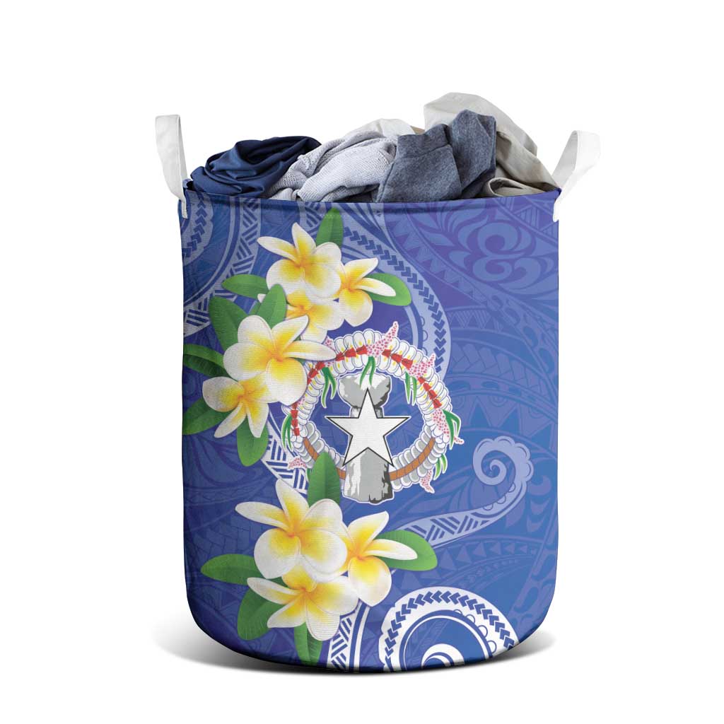 Northern Mariana Islands Chamorro Laundry Basket Plumeria Curves Style Navy Version LT05 - Polynesian Pride