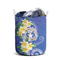 Northern Mariana Islands Chamorro Laundry Basket Plumeria Curves Style Navy Version LT05 - Polynesian Pride