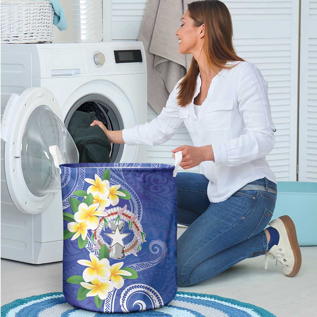 Northern Mariana Islands Chamorro Laundry Basket Plumeria Curves Style Navy Version LT05 - Polynesian Pride