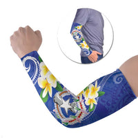 Northern Mariana Islands Chamorro Arm Sleeves Plumeria Curves Style Navy Version LT05 Set of 2 Navy - Polynesian Pride