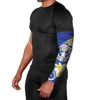 Northern Mariana Islands Chamorro Arm Sleeves Plumeria Curves Style Navy Version LT05 - Polynesian Pride
