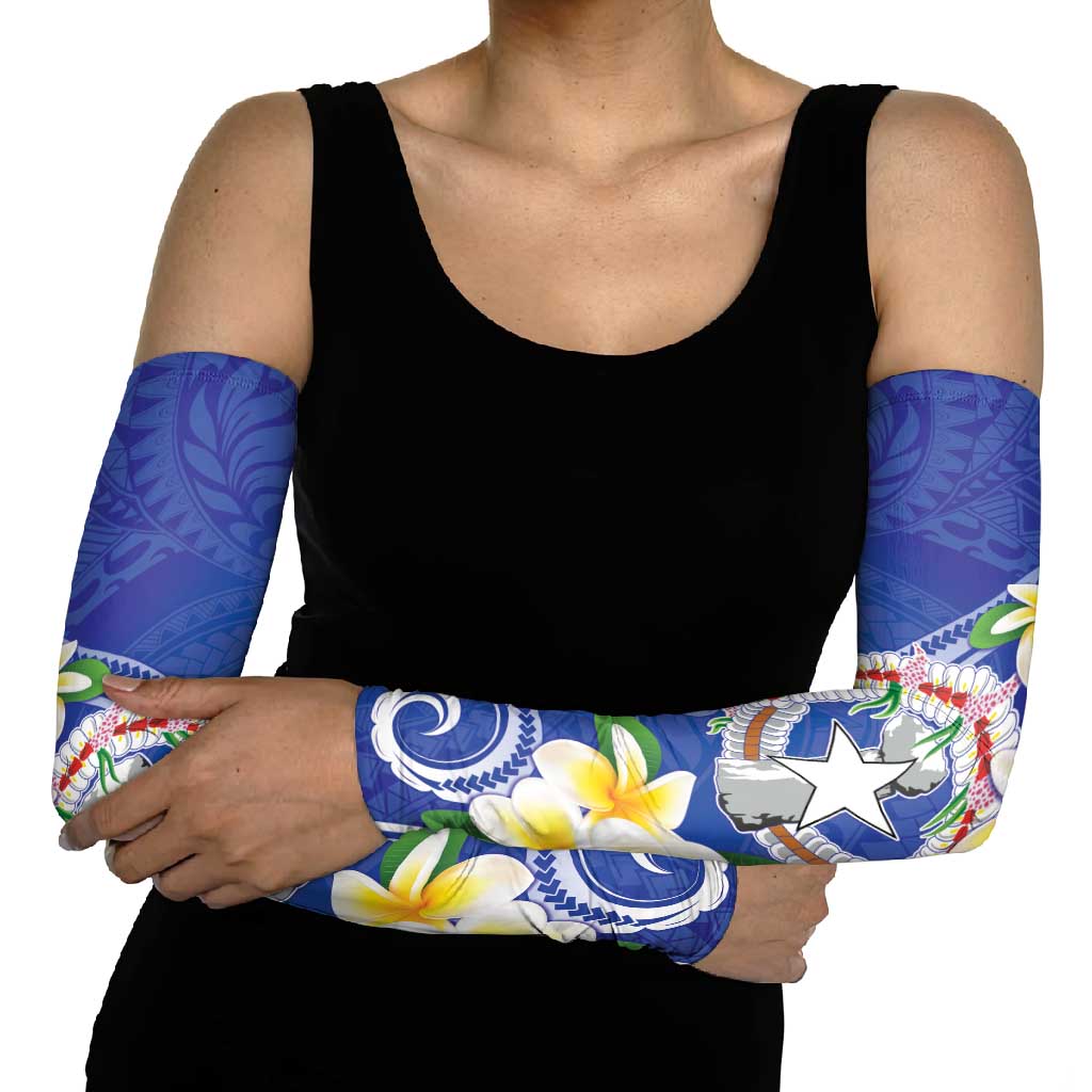 Northern Mariana Islands Chamorro Arm Sleeves Plumeria Curves Style Navy Version LT05 - Polynesian Pride