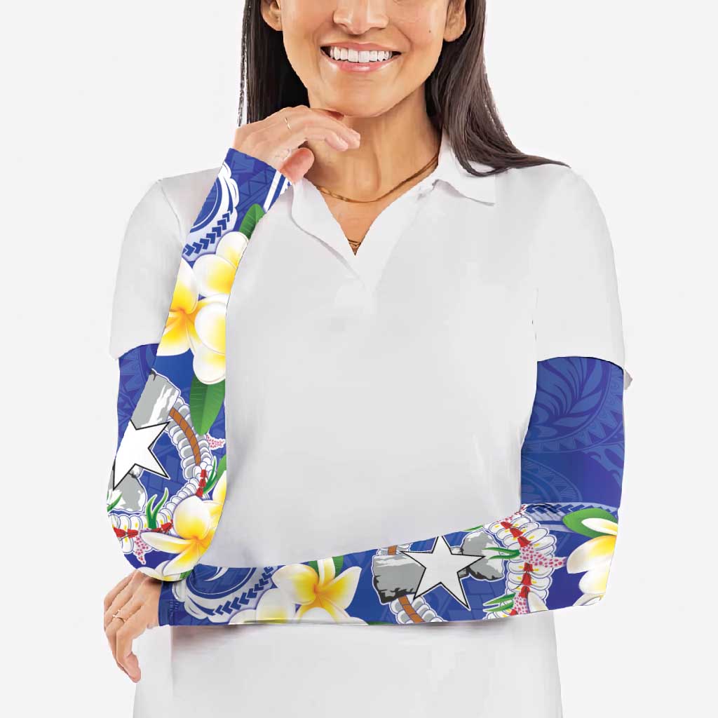 Northern Mariana Islands Chamorro Arm Sleeves Plumeria Curves Style Navy Version LT05 - Polynesian Pride