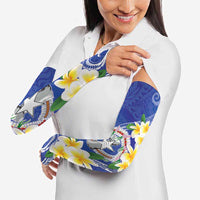 Northern Mariana Islands Chamorro Arm Sleeves Plumeria Curves Style Navy Version LT05 - Polynesian Pride