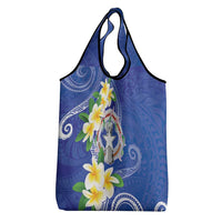 Northern Mariana Islands Chamorro Grocery Bag Plumeria Curves Style Navy Version LT05 - Polynesian Pride
