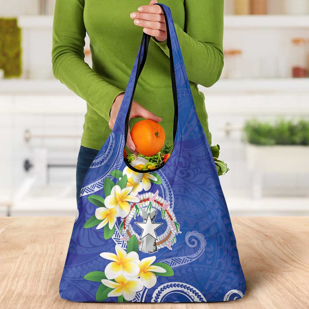 Northern Mariana Islands Chamorro Grocery Bag Plumeria Curves Style Navy Version LT05 - Polynesian Pride