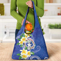 Northern Mariana Islands Chamorro Grocery Bag Plumeria Curves Style Navy Version LT05 - Polynesian Pride