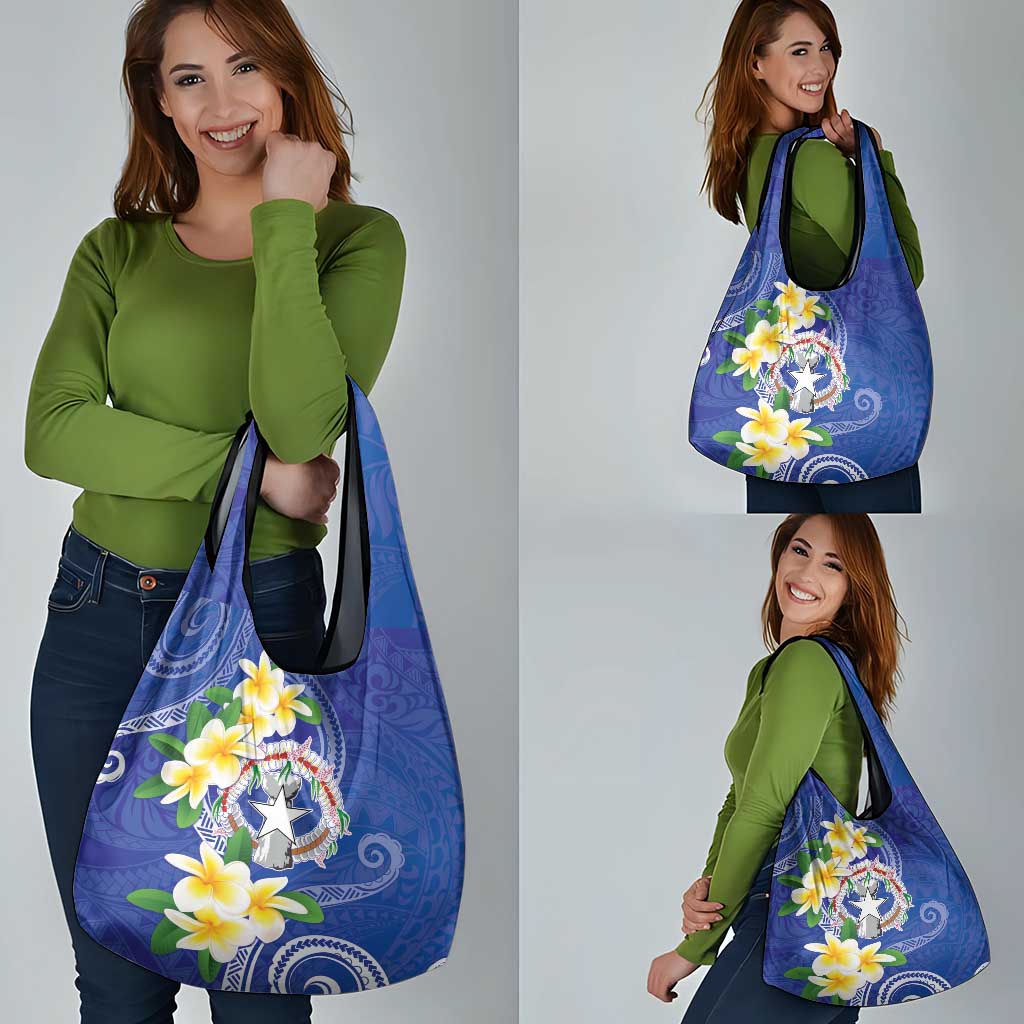 Northern Mariana Islands Chamorro Grocery Bag Plumeria Curves Style Navy Version LT05 - Polynesian Pride