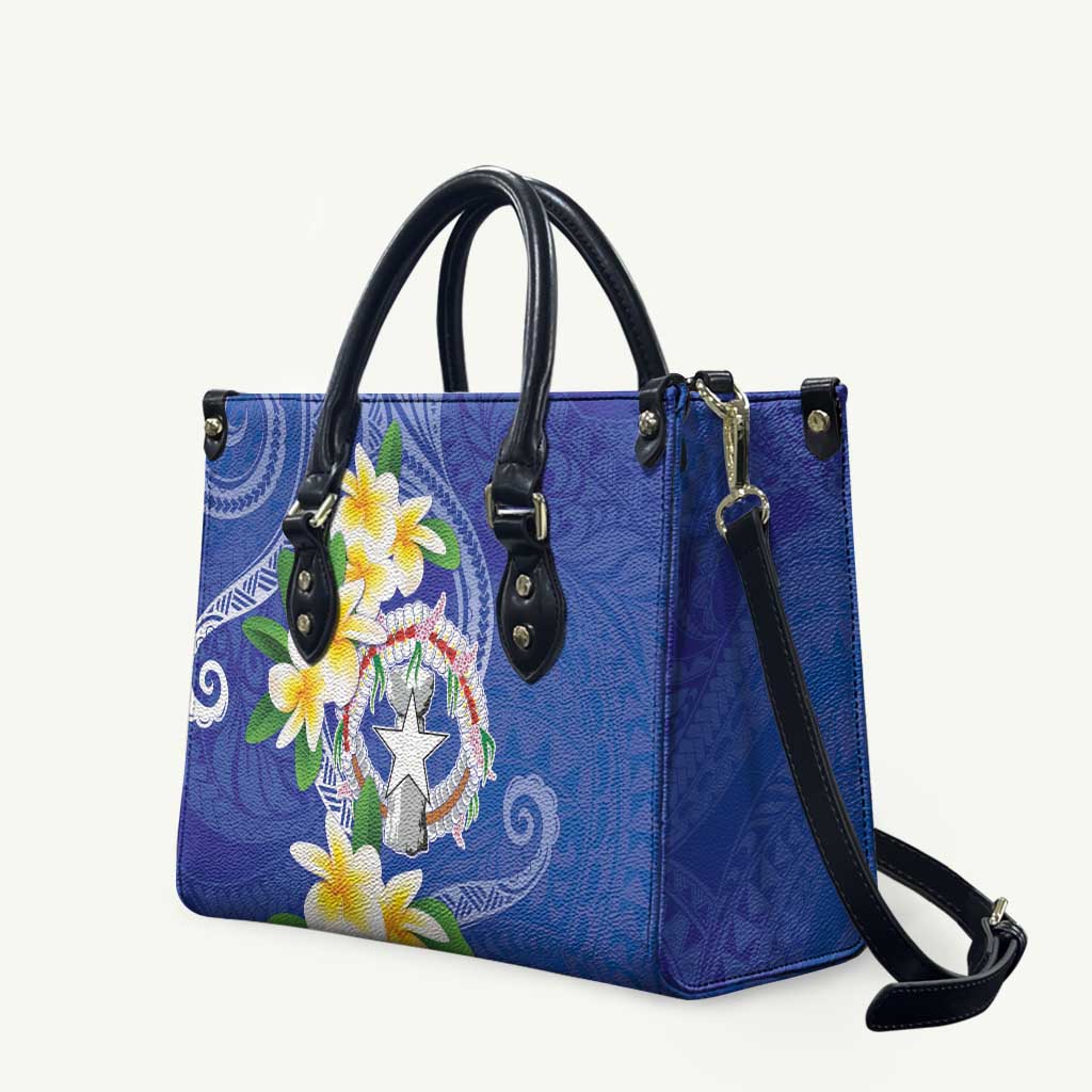 Northern Mariana Islands Chamorro Leather Bag Plumeria Curves Style Navy Version LT05 Navy - Polynesian Pride