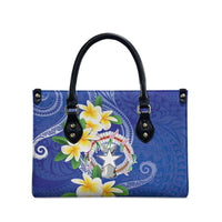 Northern Mariana Islands Chamorro Leather Bag Plumeria Curves Style Navy Version LT05 - Polynesian Pride