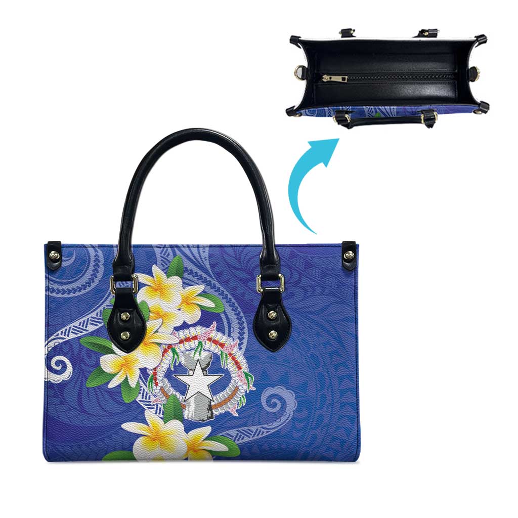 Northern Mariana Islands Chamorro Leather Bag Plumeria Curves Style Navy Version LT05 - Polynesian Pride