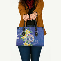 Northern Mariana Islands Chamorro Leather Bag Plumeria Curves Style Navy Version LT05 - Polynesian Pride