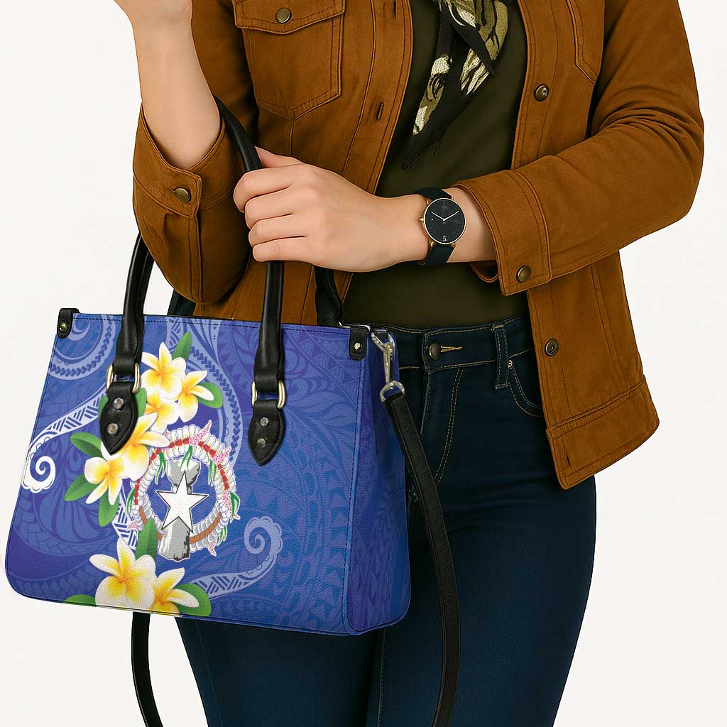 Northern Mariana Islands Chamorro Leather Bag Plumeria Curves Style Navy Version LT05 - Polynesian Pride