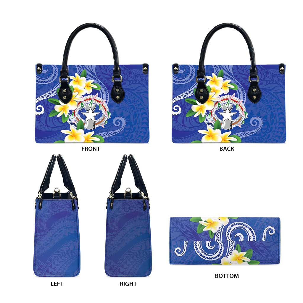 Northern Mariana Islands Chamorro Leather Bag Plumeria Curves Style Navy Version LT05 - Polynesian Pride