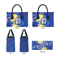 Northern Mariana Islands Chamorro Leather Bag Plumeria Curves Style Navy Version LT05 - Polynesian Pride