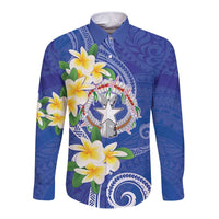 Northern Mariana Islands Chamorro Long Sleeve Button Shirt Plumeria Curves Style Navy Version LT05 Unisex Navy - Polynesian Pride