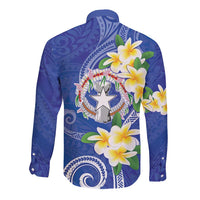 Northern Mariana Islands Chamorro Long Sleeve Button Shirt Plumeria Curves Style Navy Version LT05 - Polynesian Pride