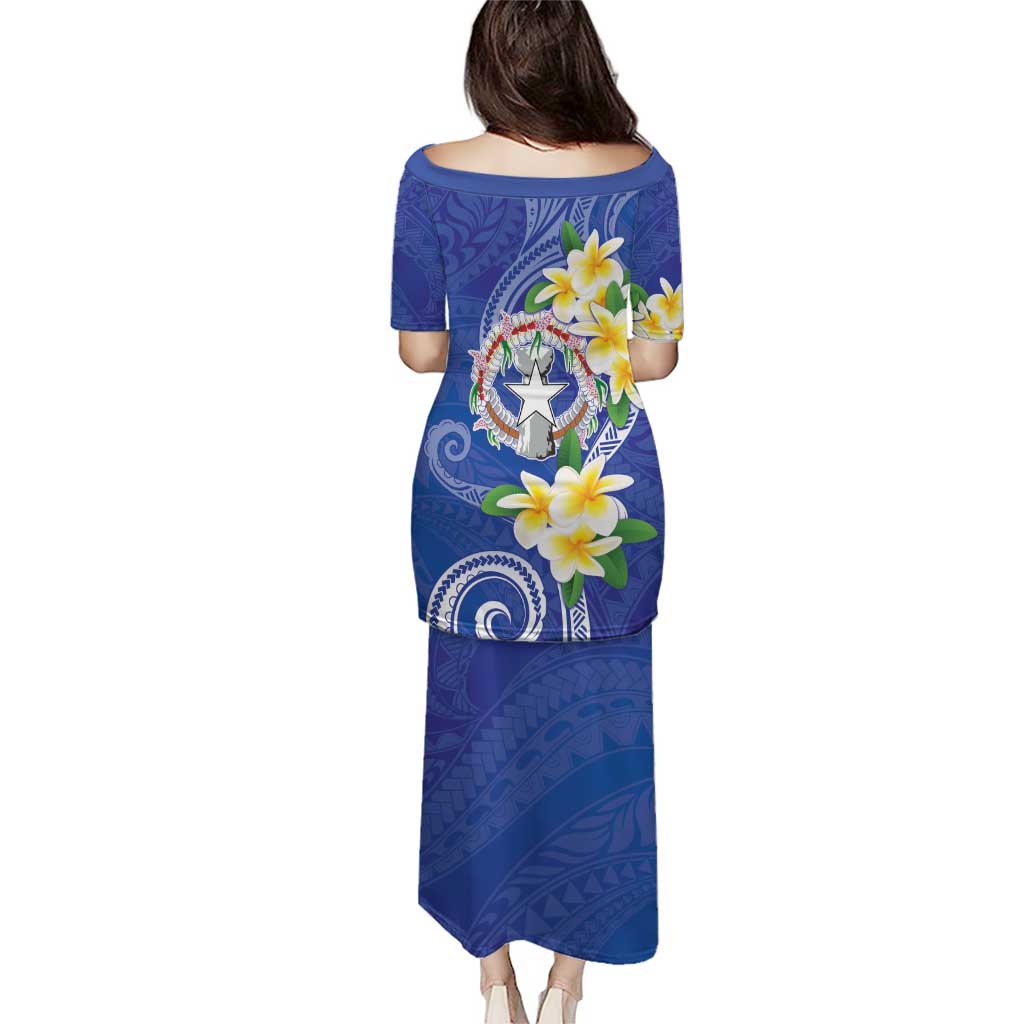 Northern Mariana Islands Chamorro Puletasi Plumeria Curves Style Navy Version LT05 - Polynesian Pride