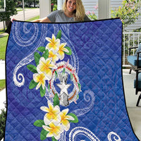 Northern Mariana Islands Chamorro Quilt Plumeria Curves Style Navy Version LT05 Navy - Polynesian Pride