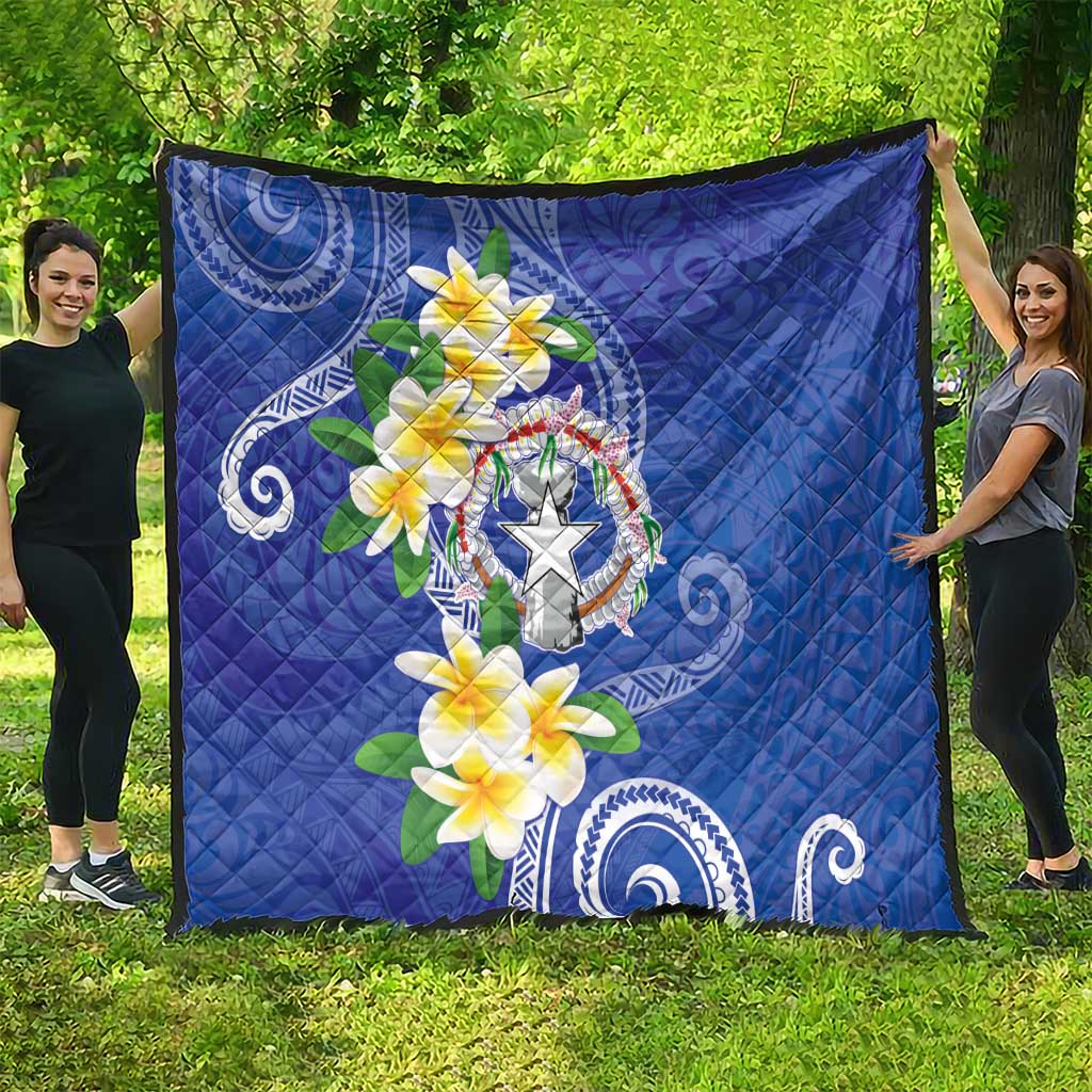Northern Mariana Islands Chamorro Quilt Plumeria Curves Style Navy Version LT05 - Polynesian Pride