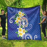 Northern Mariana Islands Chamorro Quilt Plumeria Curves Style Navy Version LT05 - Polynesian Pride