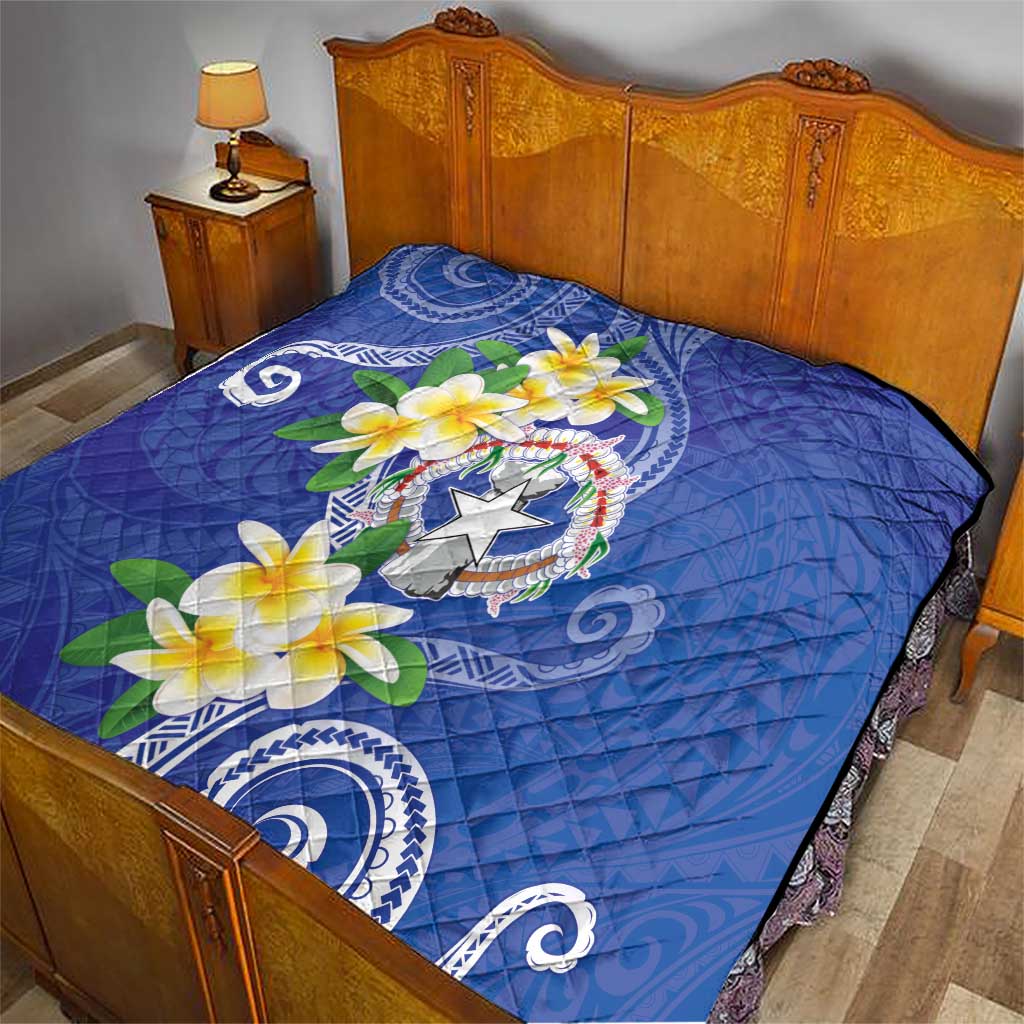 Northern Mariana Islands Chamorro Quilt Plumeria Curves Style Navy Version LT05 - Polynesian Pride