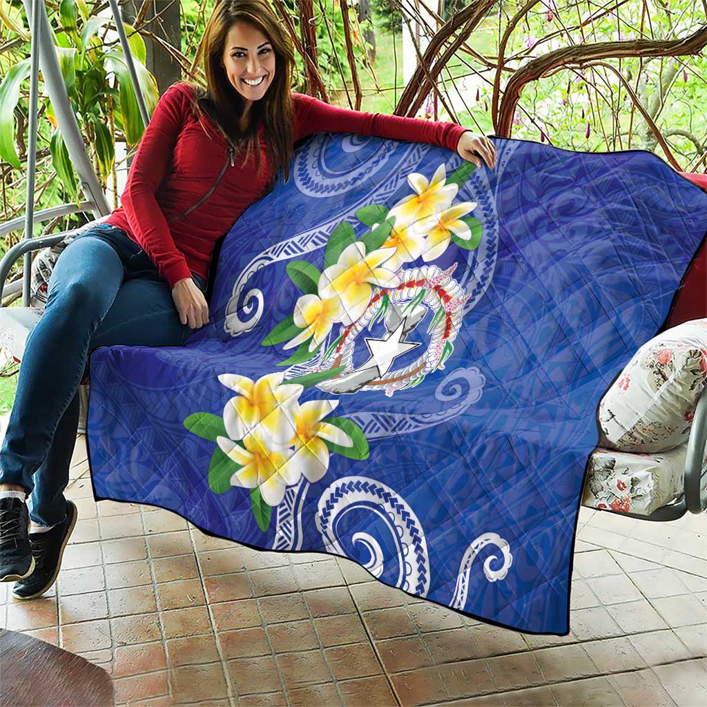 Northern Mariana Islands Chamorro Quilt Plumeria Curves Style Navy Version LT05 - Polynesian Pride