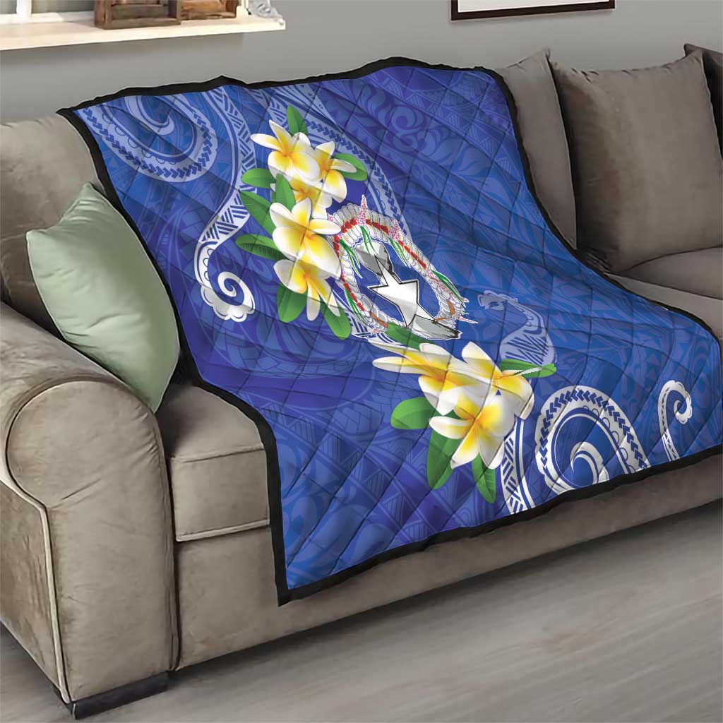 Northern Mariana Islands Chamorro Quilt Plumeria Curves Style Navy Version LT05 - Polynesian Pride