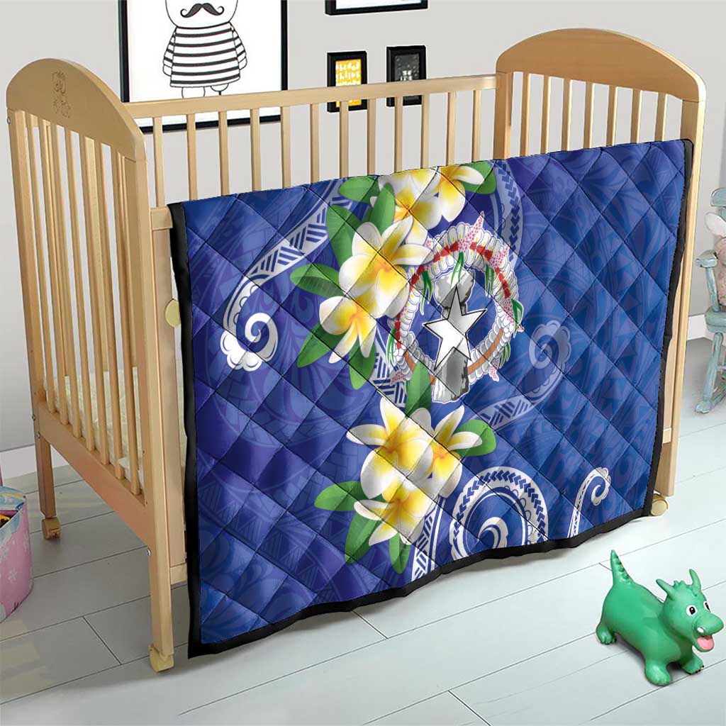Northern Mariana Islands Chamorro Quilt Plumeria Curves Style Navy Version LT05 - Polynesian Pride