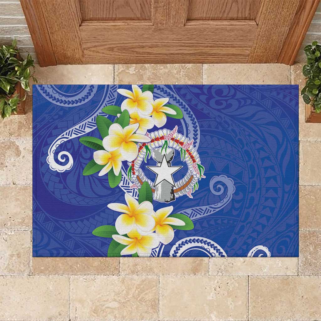 Northern Mariana Islands Chamorro Rubber Doormat Plumeria Curves Style Navy Version LT05 Navy - Polynesian Pride