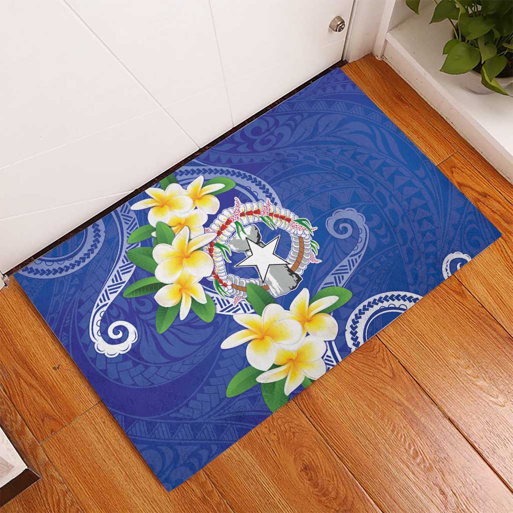 Northern Mariana Islands Chamorro Rubber Doormat Plumeria Curves Style Navy Version LT05 - Polynesian Pride