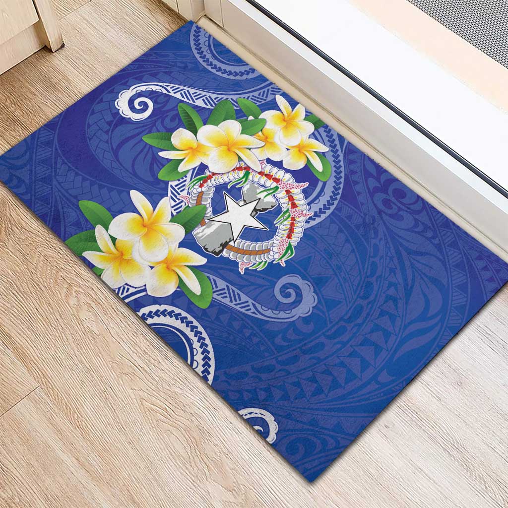 Northern Mariana Islands Chamorro Rubber Doormat Plumeria Curves Style Navy Version LT05 - Polynesian Pride