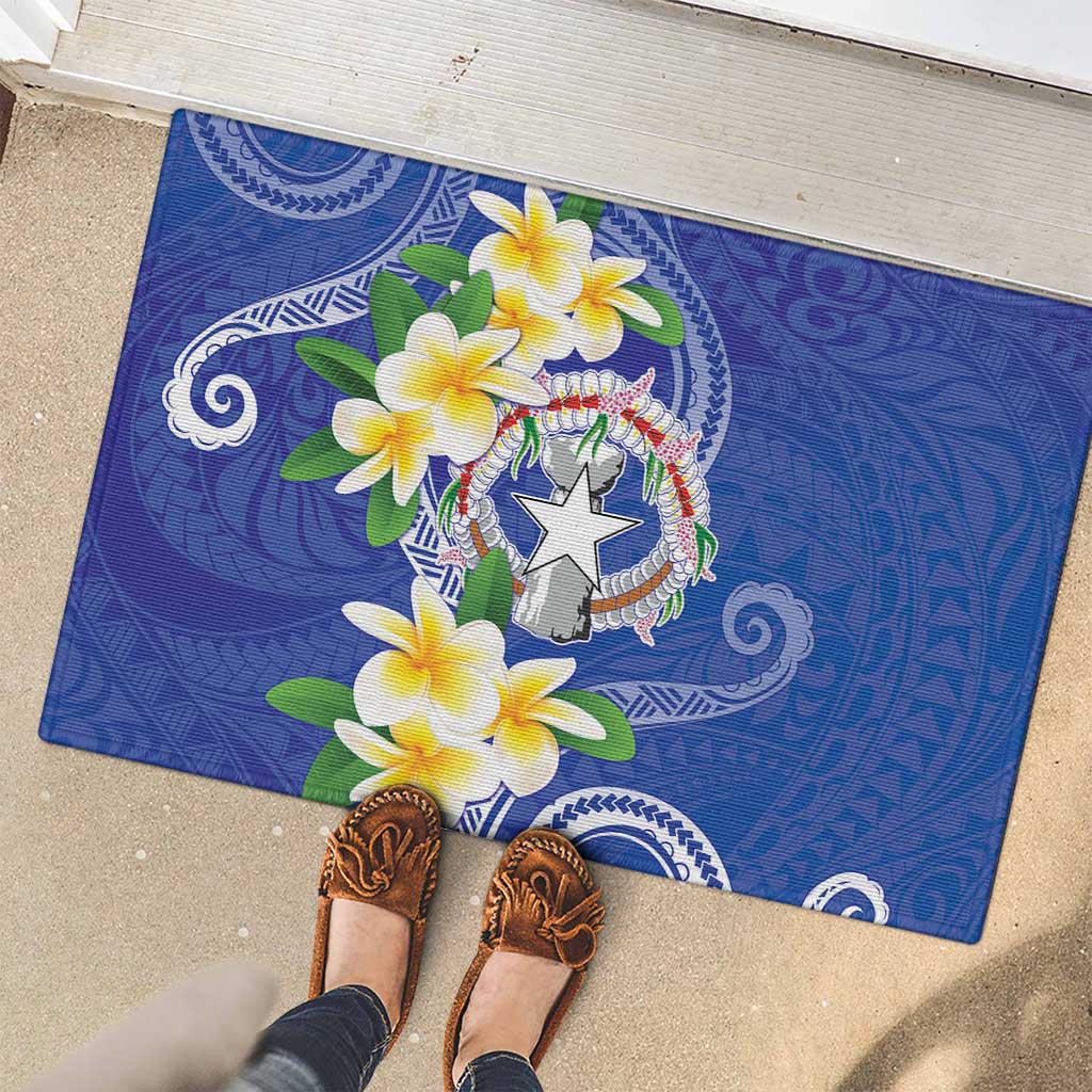Northern Mariana Islands Chamorro Rubber Doormat Plumeria Curves Style Navy Version LT05 - Polynesian Pride