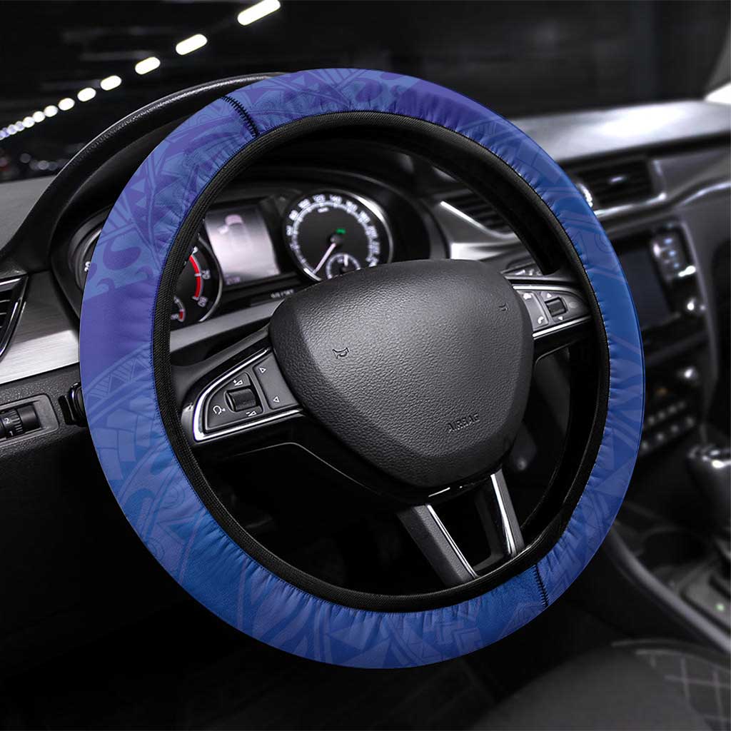 Northern Mariana Islands Chamorro Steering Wheel Cover Plumeria Curves Style Navy Version LT05 Universal Fit Navy - Polynesian Pride
