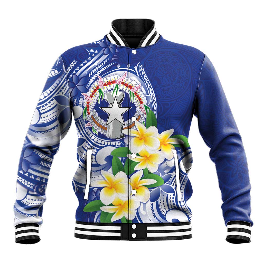 Northern Mariana Islands Baseball Jacket Polynesian Pattern With Frangipani LT05 Unisex Navy - Polynesian Pride