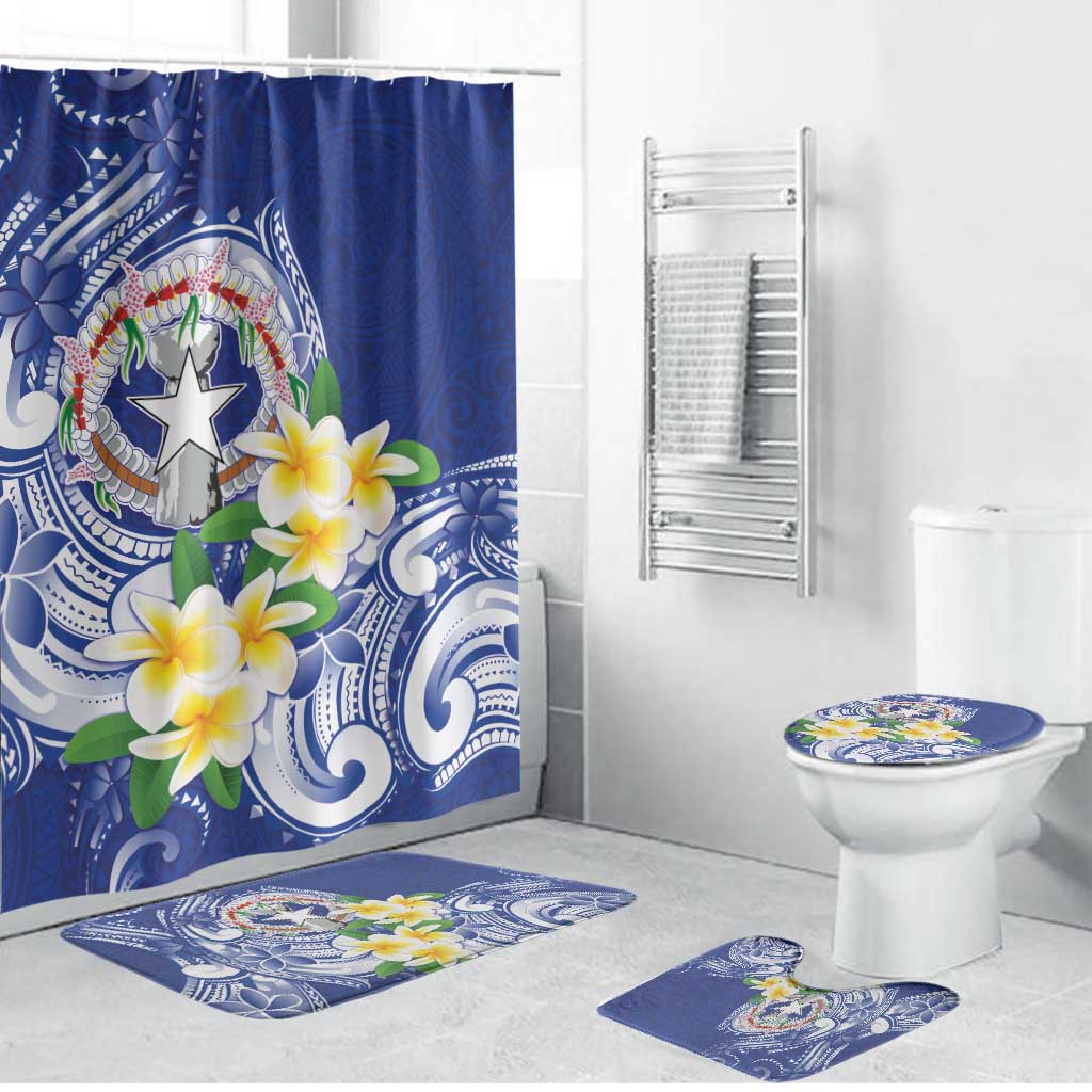 Northern Mariana Islands Bathroom Set Polynesian Pattern With Frangipani LT05 Bathroom Set (4 pcs) Navy - Polynesian Pride