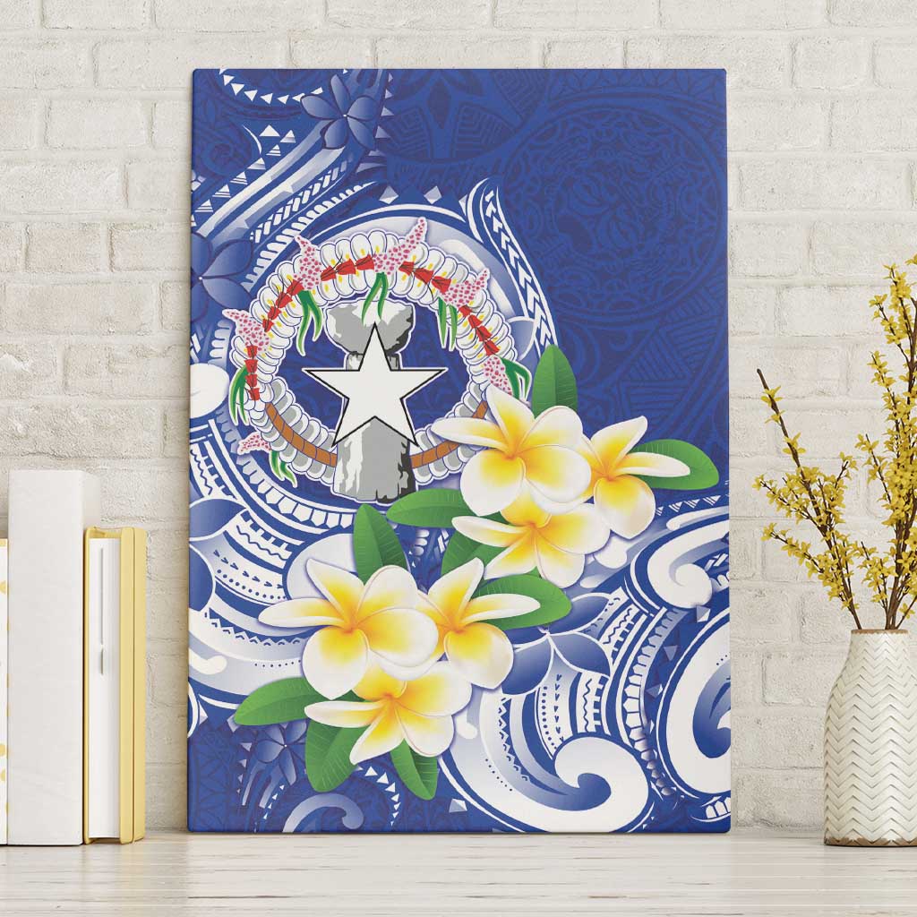 Northern Mariana Islands Canvas Wall Art Polynesian Pattern With Frangipani LT05 Without Frame Navy - Polynesian Pride
