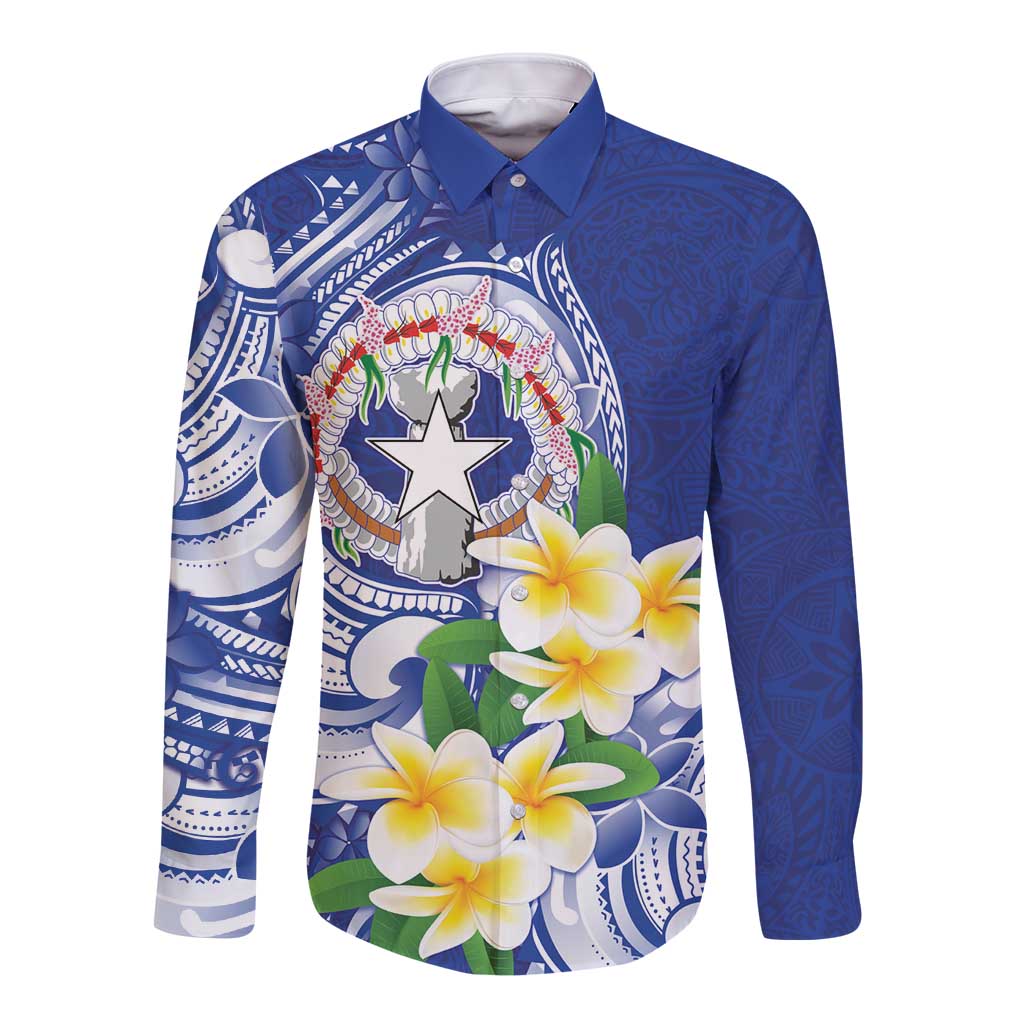 Northern Mariana Islands Long Sleeve Button Shirt Polynesian Pattern With Frangipani LT05 Unisex Navy - Polynesian Pride