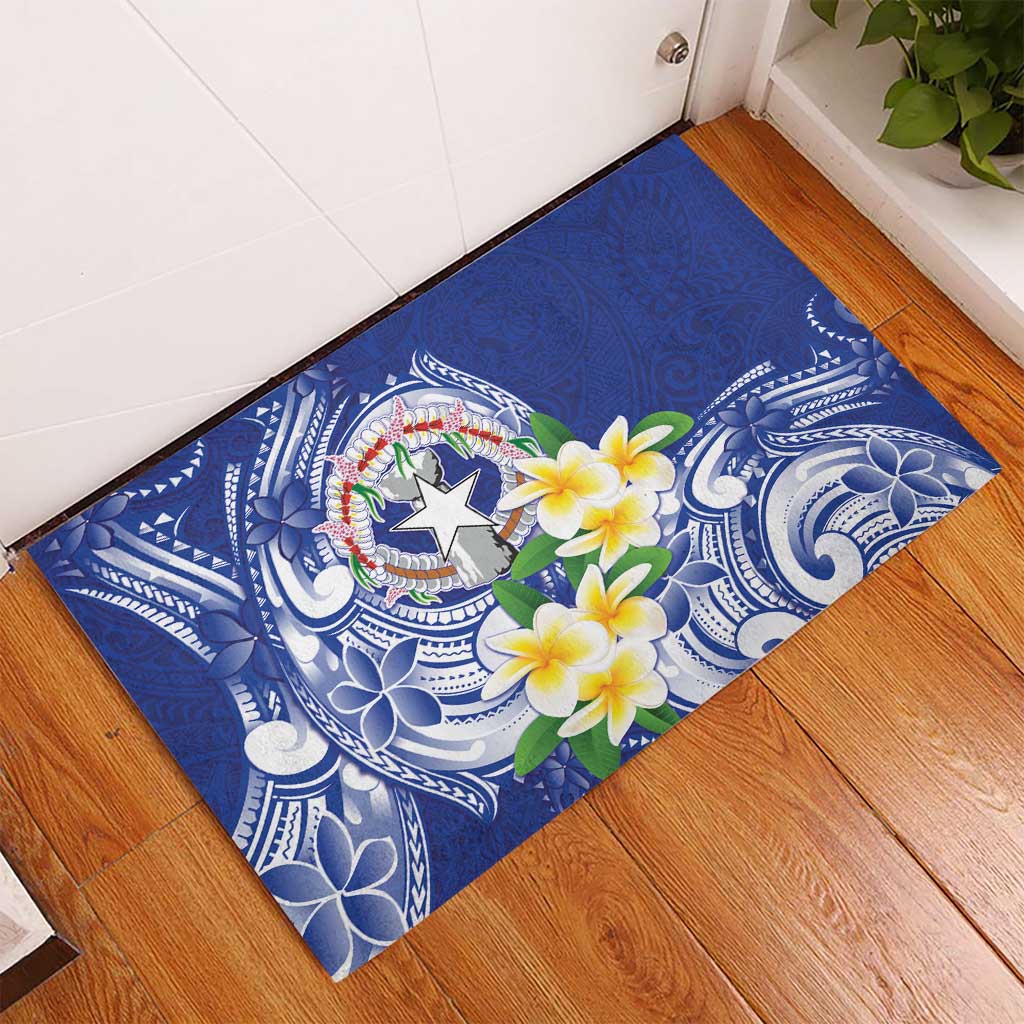 Northern Mariana Islands Rubber Doormat Polynesian Pattern With Frangipani LT05 - Polynesian Pride