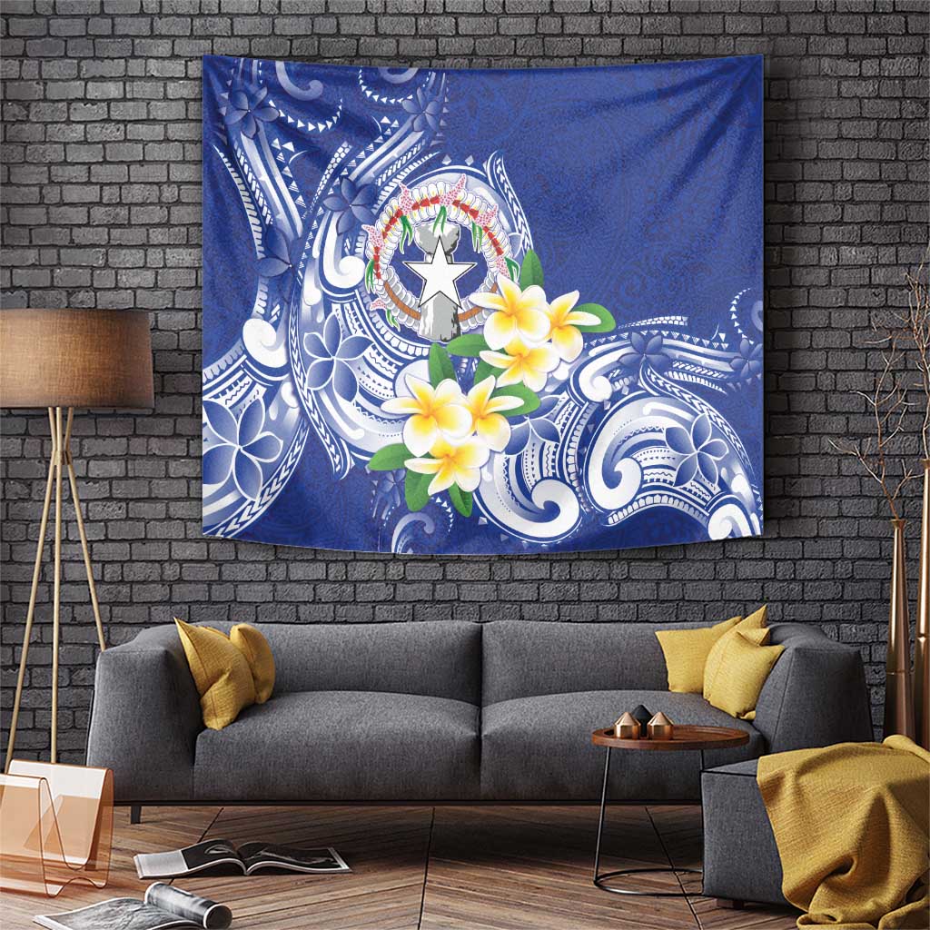 Northern Mariana Islands Tapestry Polynesian Pattern With Frangipani LT05 Navy - Polynesian Pride