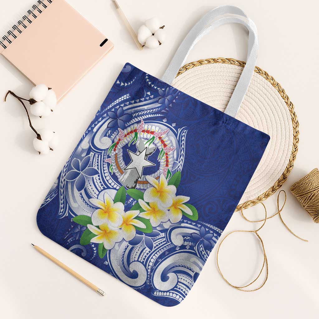 Northern Mariana Islands Tote Bag Polynesian Pattern With Frangipani LT05 White Strap One Size Navy - Polynesian Pride