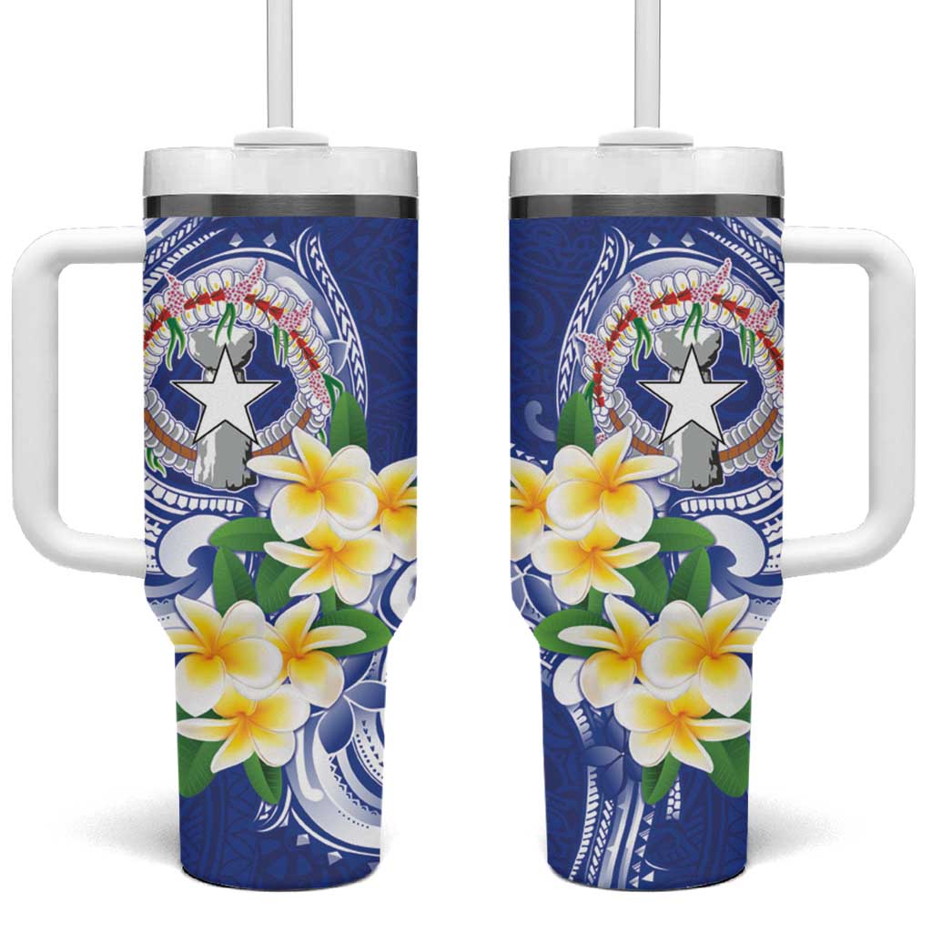 Northern Mariana Islands Tumbler With Handle Polynesian Pattern With Frangipani LT05 One Size: 40 oz Navy - Polynesian Pride