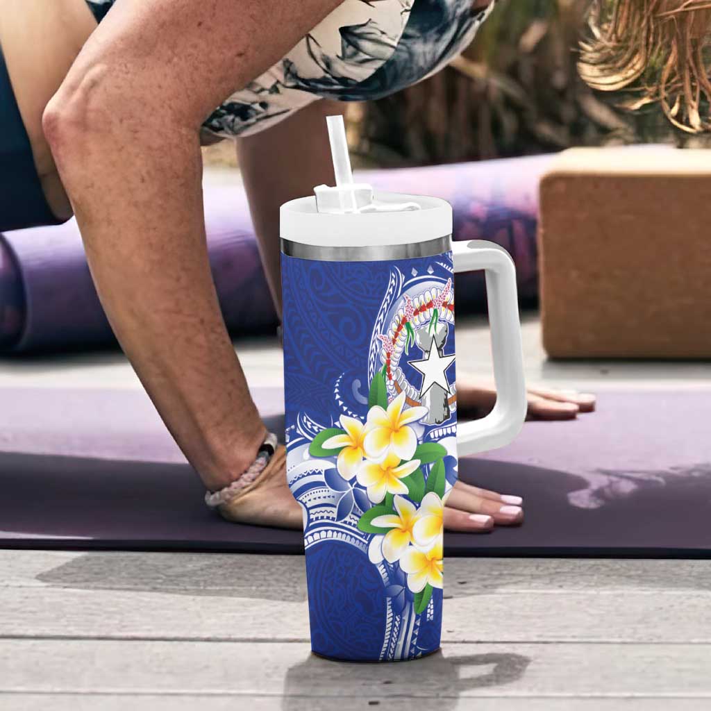 Northern Mariana Islands Tumbler With Handle Polynesian Pattern With Frangipani LT05 - Polynesian Pride