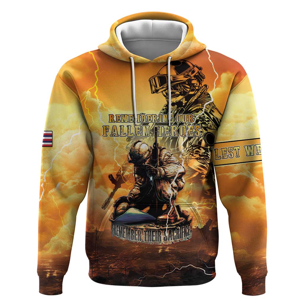 Hawaii Memorial Day Hoodie Remember Their Sacrifice LT05 Pullover Hoodie Yellow - Polynesian Pride