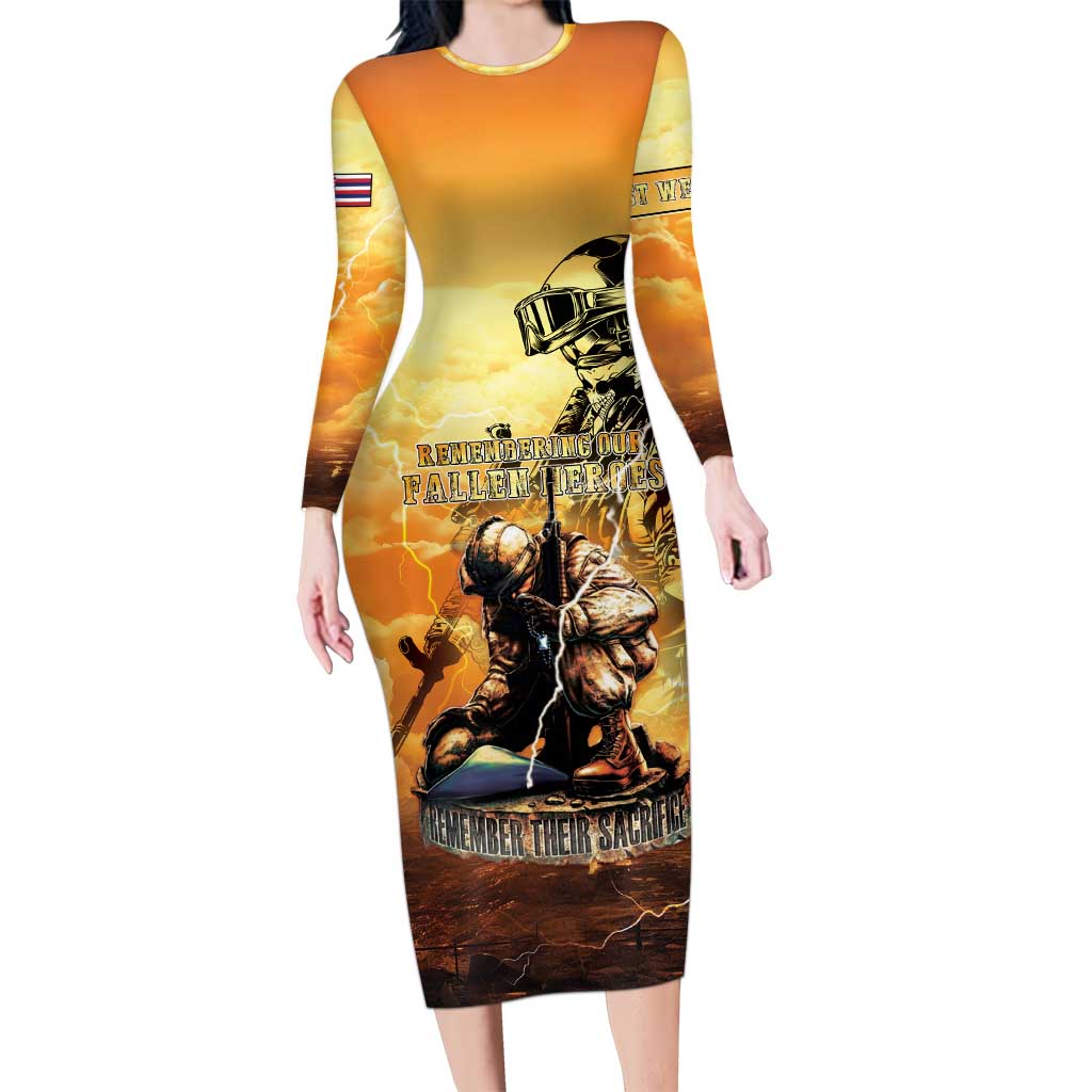 Hawaii Memorial Day Long Sleeve Bodycon Dress Remember Their Sacrifice LT05 Long Dress Yellow - Polynesian Pride
