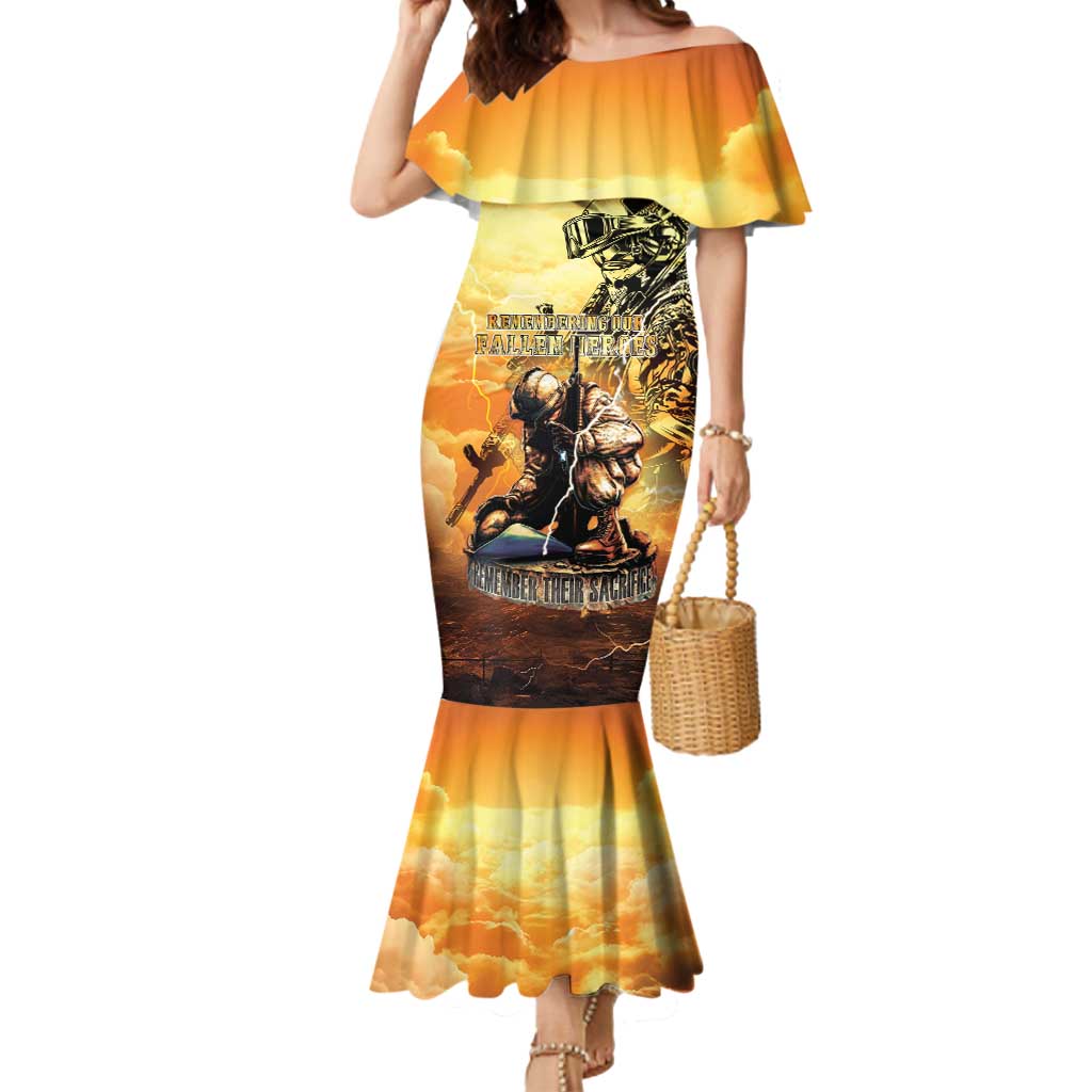 Hawaii Memorial Day Mermaid Dress Remember Their Sacrifice LT05 Women Yellow - Polynesian Pride