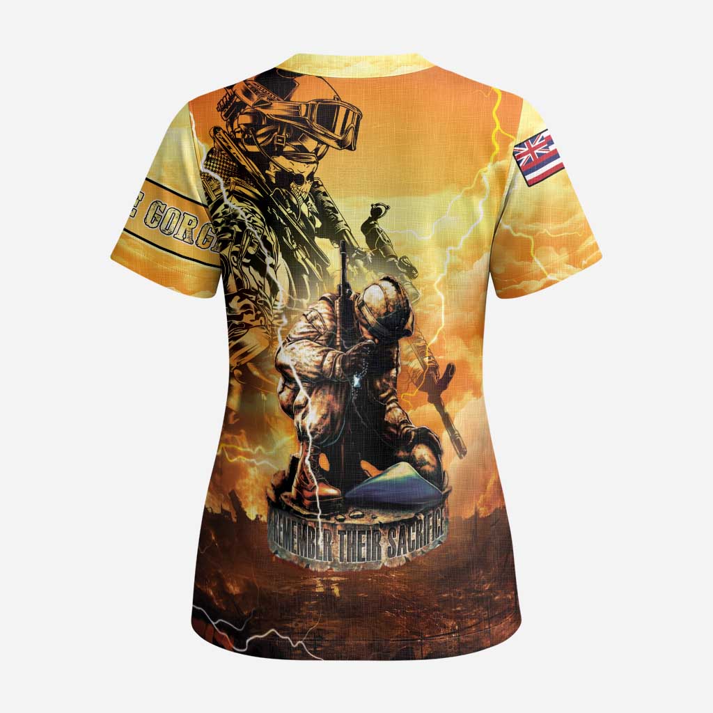 Hawaii Memorial Day Scrub Top Remember Their Sacrifice LT05 - Polynesian Pride