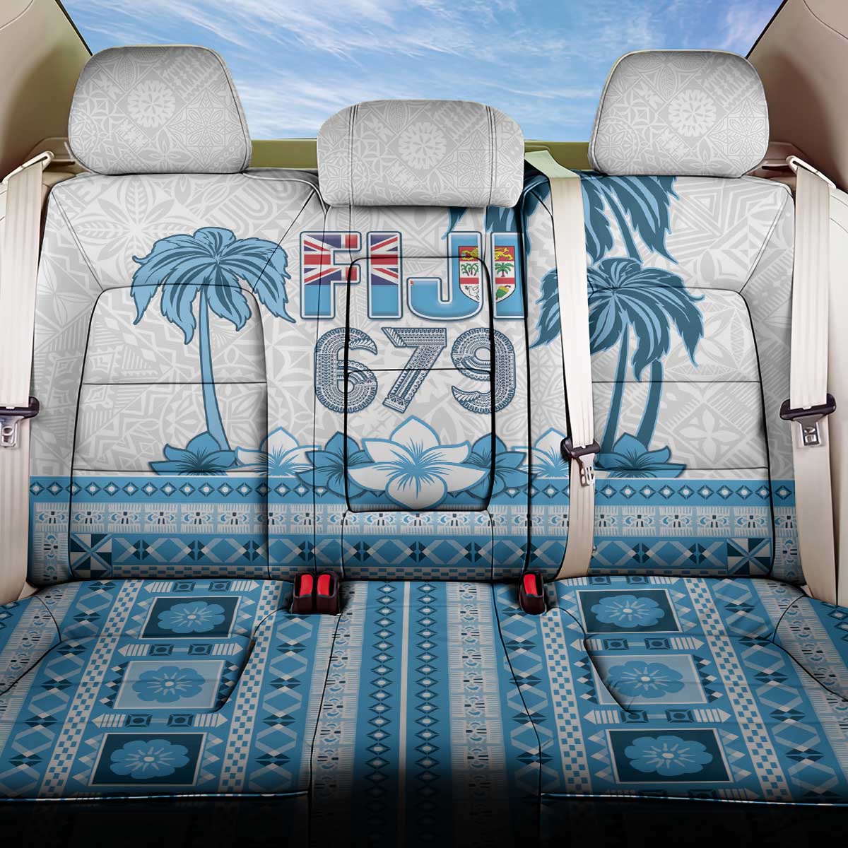 Fiji 679 Constitution Day Back Car Seat Cover Fijian Tapa Pattern LT05 One Size Blue - Polynesian Pride